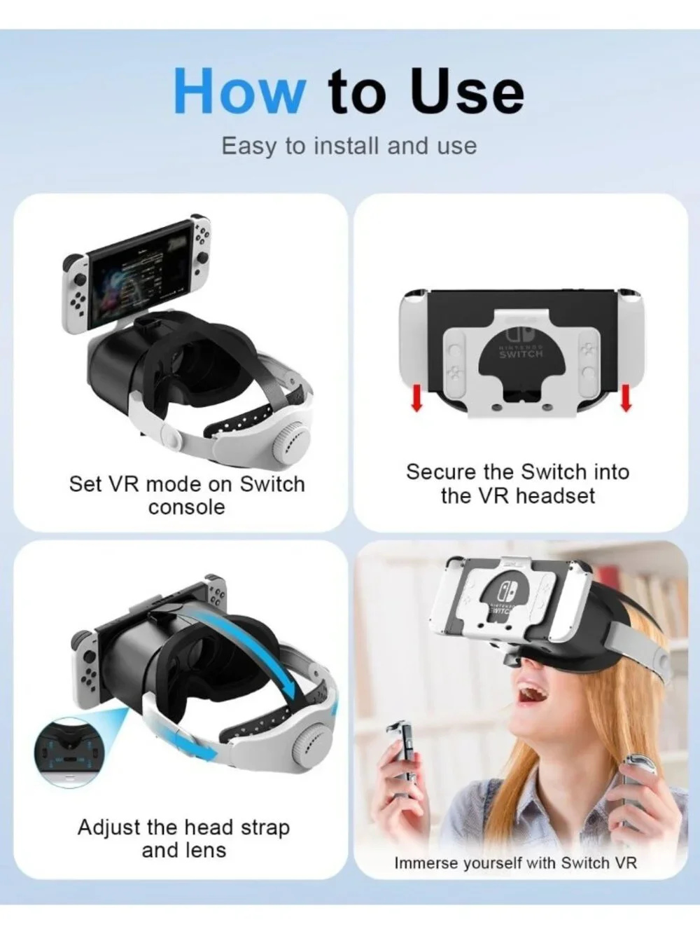 VR Headset for Nintendo Switch OLED VR Glasses W/ Adjustable Lens Head Straps